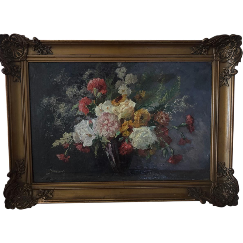 Albert Dandoy “Boeket van bloemen”, zeldzaam stilleven, olieverf op doek