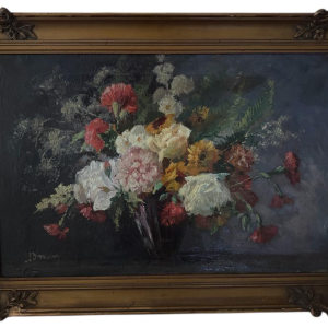 Albert DANDOY «Bouquet de fleurs» rare nature morte, huile sur toile