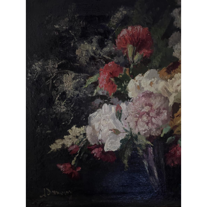 Albert DANDOY «Bouquet de fleurs» rare nature morte, huile sur toile