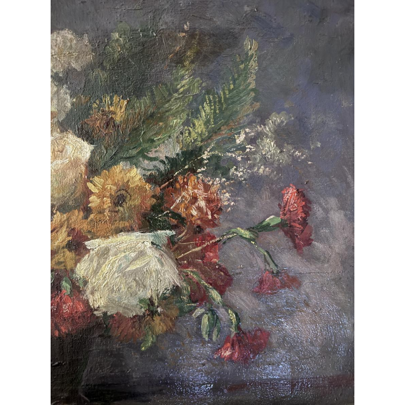 Albert DANDOY «Bouquet de fleurs» rare nature morte, huile sur toile