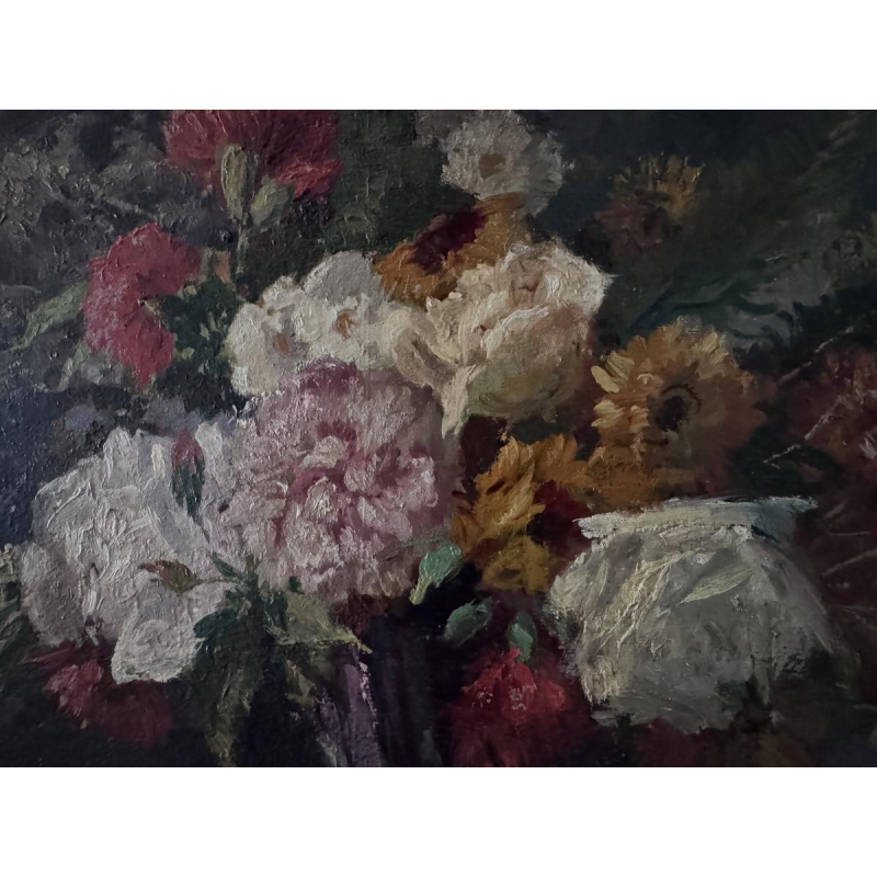 Albert DANDOY «Bouquet de fleurs» rare nature morte, huile sur toile