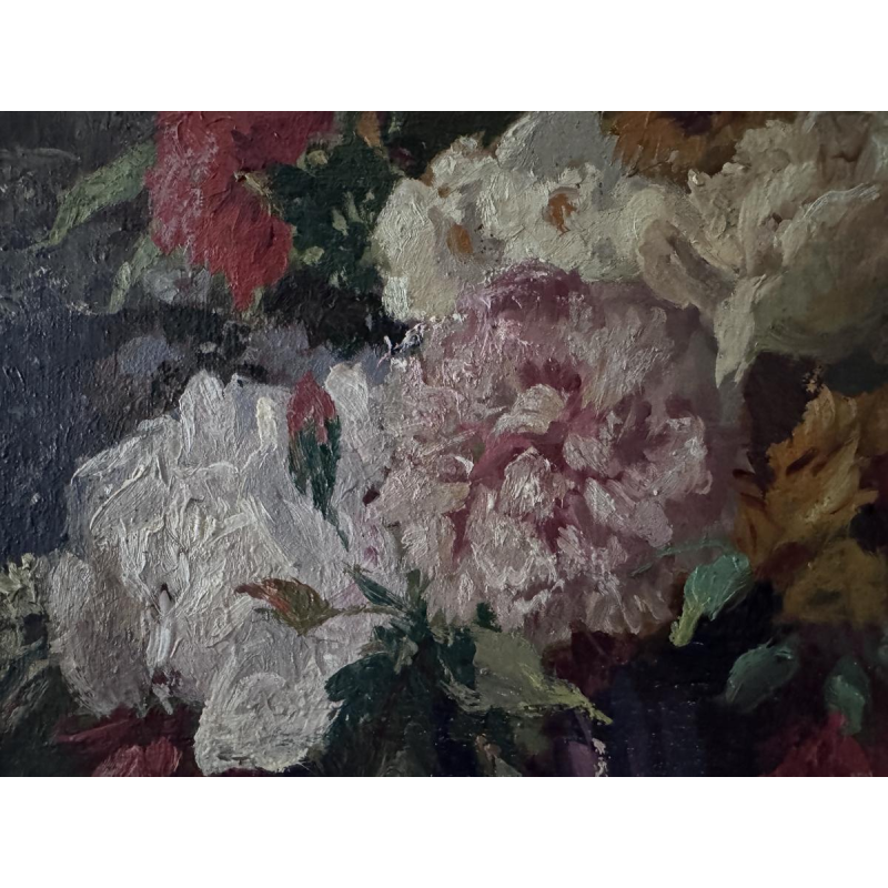 Albert DANDOY «Bouquet de fleurs» rare nature morte, huile sur toile