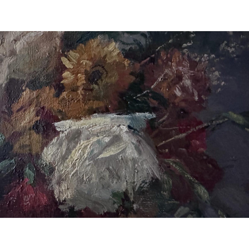Albert DANDOY «Bouquet de fleurs» rare nature morte, huile sur toile
