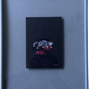 Marie-Louise Batardy “De kat die met bollen garen speelt”, schilderij op papier, naïeve kunststijl