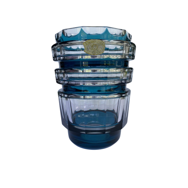 Val-Saint-lambert, vase "Formose" Art Déco, cristal doublé bleu canard, modèle de 1938