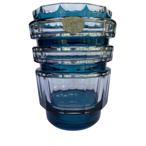 Val-Saint-lambert, vase "Formose" Art Déco, cristal doublé bleu canard, modèle de 1938