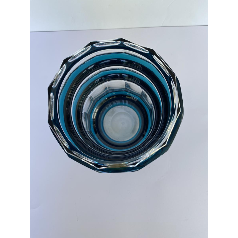 Val-Saint-lambert, vase "Formose" Art Déco, cristal doublé bleu canard, modèle de 1938