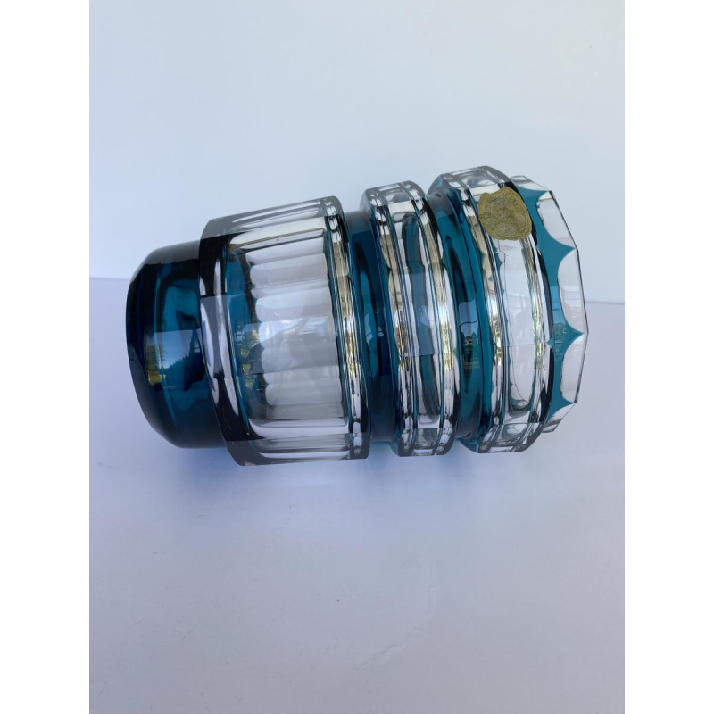 Val-Saint-Lambert, "Formose" Art Deco vase, double-layered crystal in duck blue, 1938 model