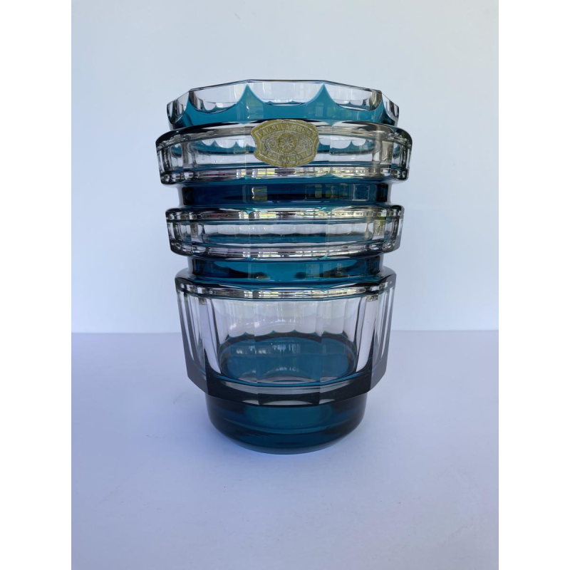 Val-Saint-Lambert, "Formose" Art Deco vase, double-layered crystal in duck blue, 1938 model