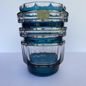 Val-Saint-Lambert, "Formose" Art Deco vase, double-layered crystal in duck blue, 1938 model