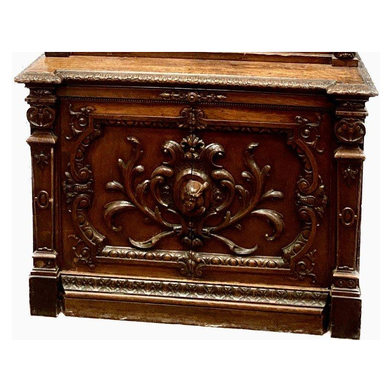 Two-part Renaissance-style display cabinet, solid walnut, Napoleon III period, late 19th century