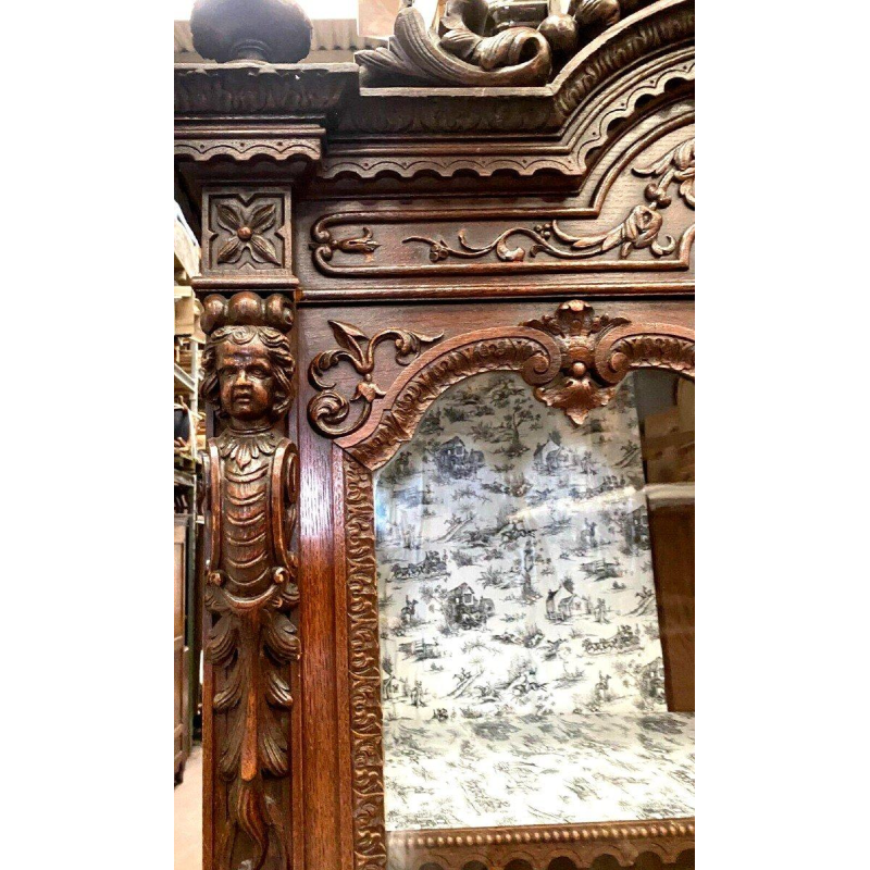 Vitrine deux corps de style Renaissance, noyer massif, époque Napoléon III, fin XIXe siècle
