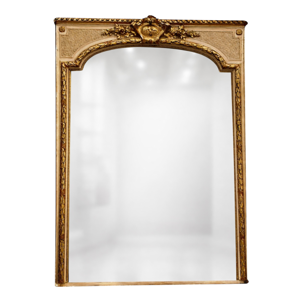 Louis XV style mirror in wood and gilded and patinated stucco, 19th century