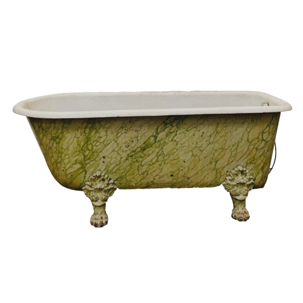 Baignoire en fonte émaillée, patine faux marbre, pieds griffes, XIXᵉ siècle