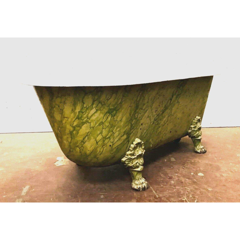 Enameled cast iron bathtub, faux marble patina, claw feet, 19th century