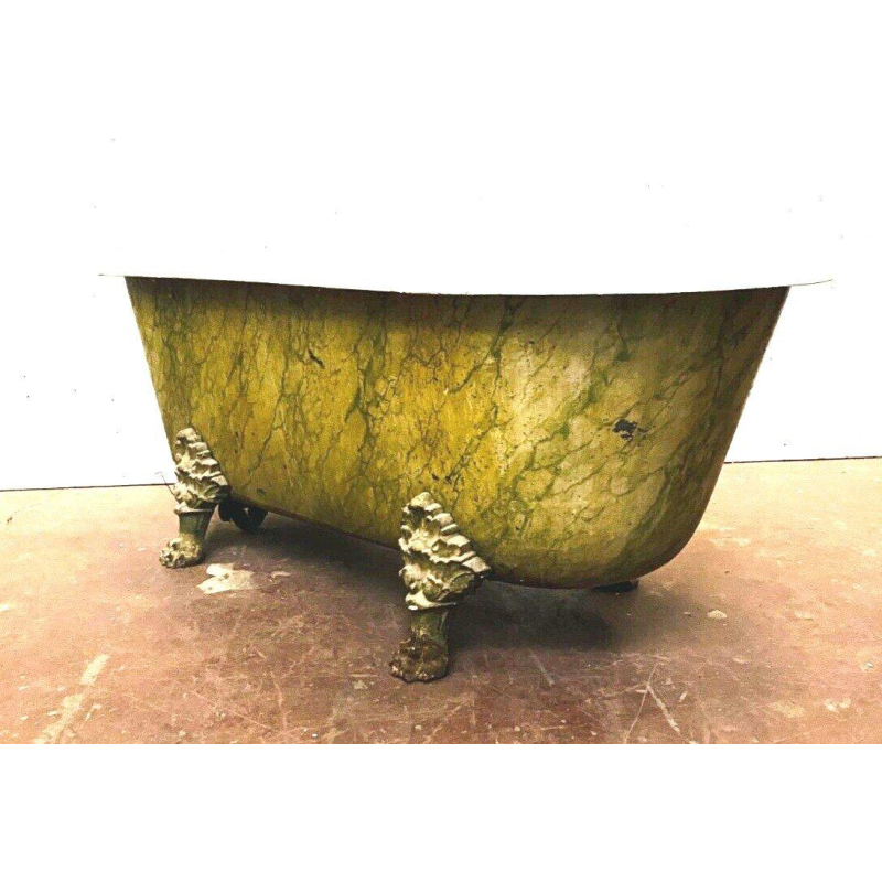 Enameled cast iron bathtub, faux marble patina, claw feet, 19th century