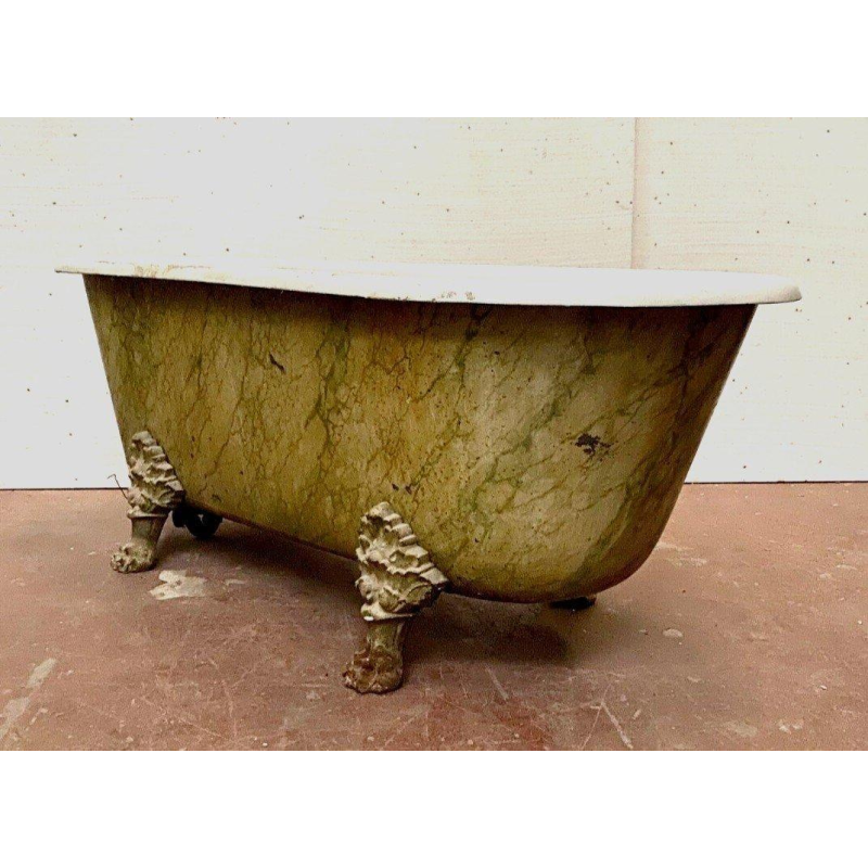 Enameled cast iron bathtub, faux marble patina, claw feet, 19th century