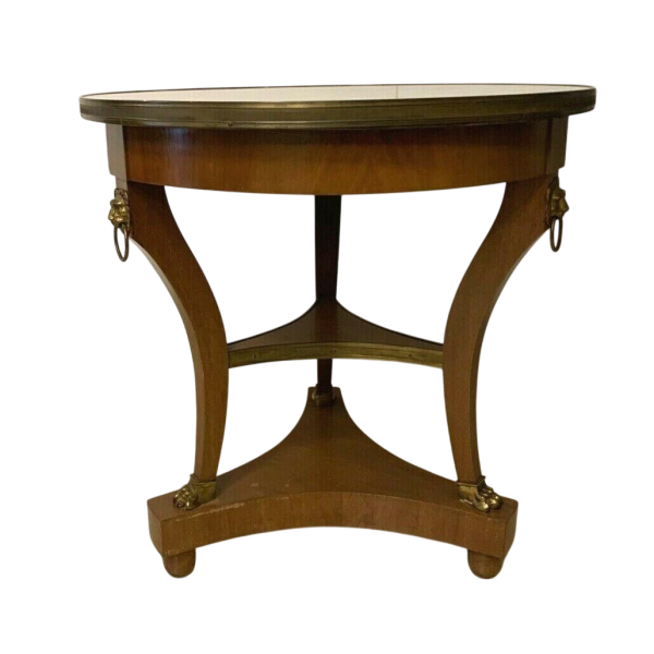 Empire style mahogany tripod pedestal table with marble top, 20th century