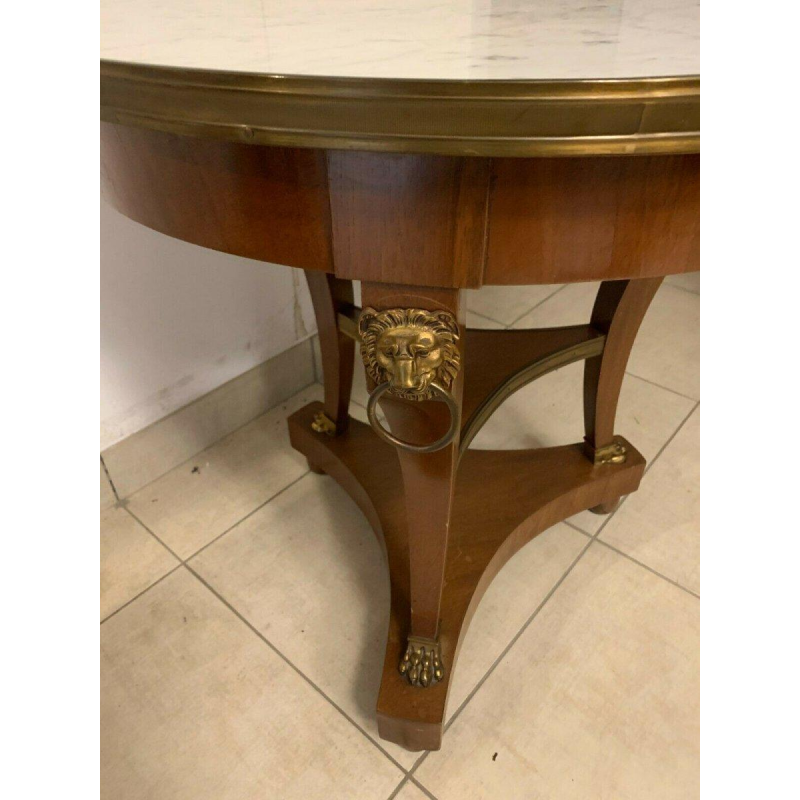 Guéridon tripode de style Empire en acajou, dessus en marbre, XXᵉ siècle