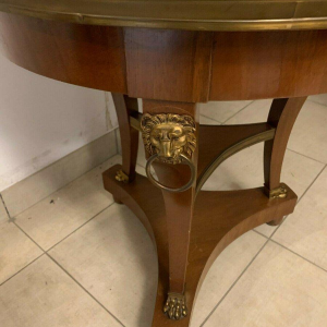 Empire style mahogany tripod pedestal table with marble top, 20th century