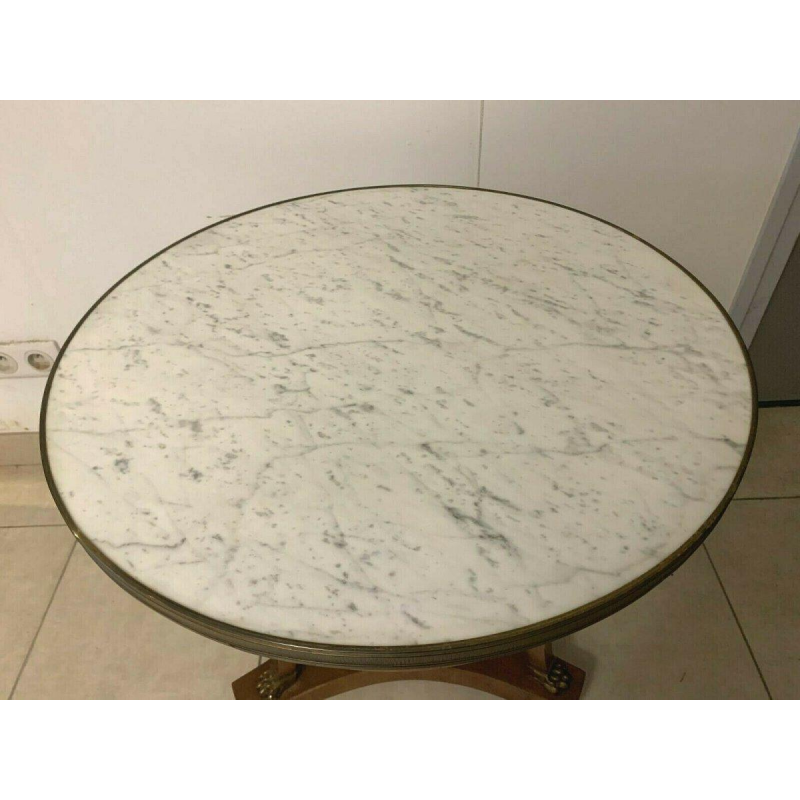 Mahoniehouten tafel met driepoot en marmeren blad in Empire-stijl, 20e eeuw.