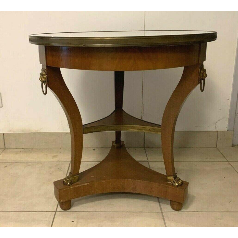 Mahoniehouten tafel met driepoot en marmeren blad in Empire-stijl, 20e eeuw.