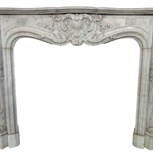 Open haard in Lodewijk XV-stijl van wit Carrara-marmer, 19e eeuw.