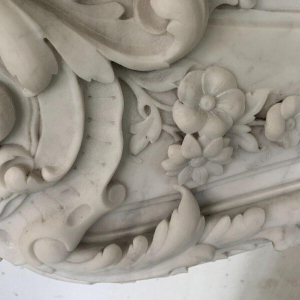 Louis XV style fireplace in white Carrara marble, 19th century