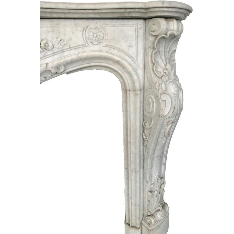 Louis XV style fireplace in white Carrara marble, 19th century