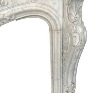 Open haard in Lodewijk XV-stijl van wit Carrara-marmer, 19e eeuw.