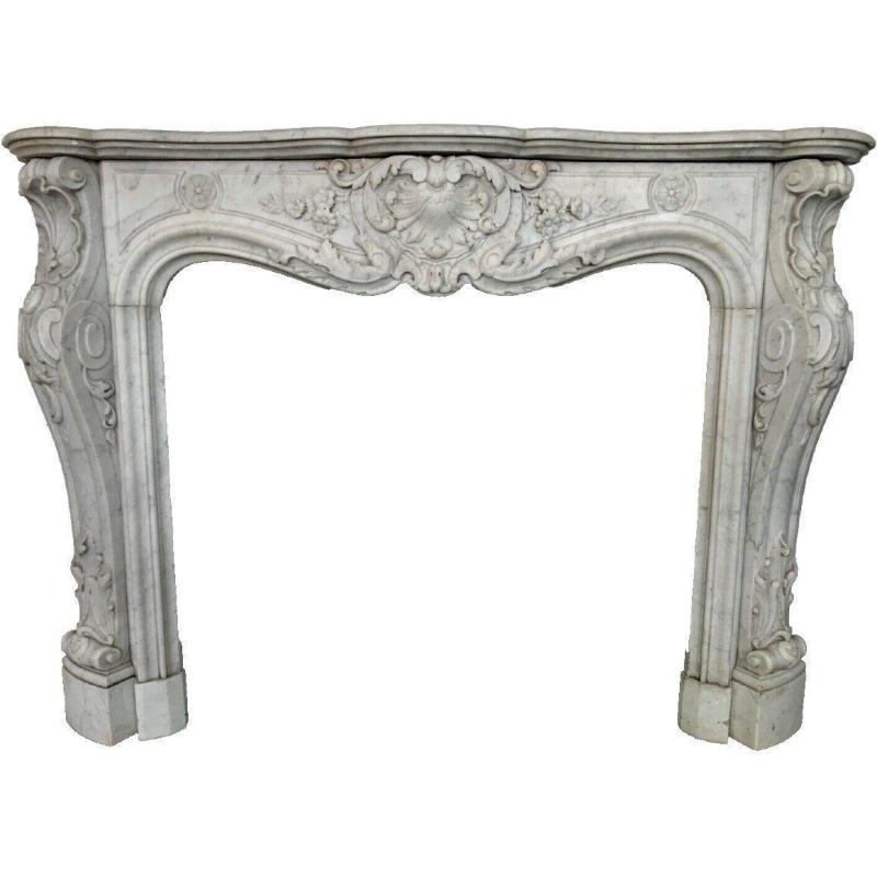 Louis XV style fireplace in white Carrara marble, 19th century