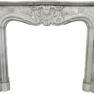 Louis XV style fireplace in white Carrara marble, 19th century