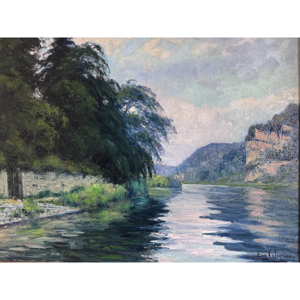 Eugène COLIGNON «La Meuse à Beez - Namur» tableau huile sur toile