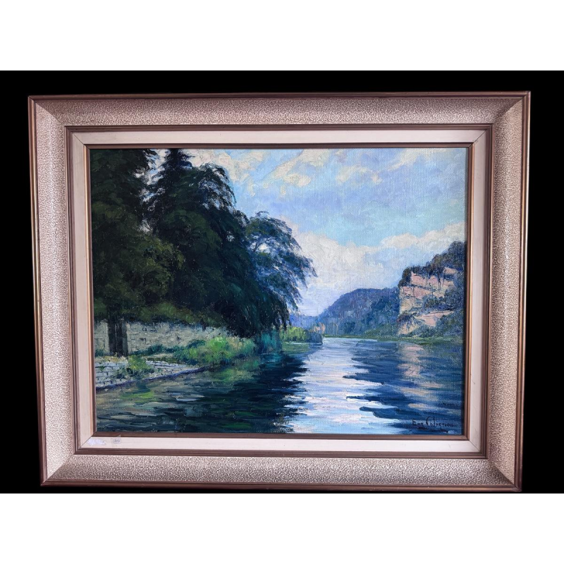 Eugène COLIGNON «La Meuse à Beez - Namur» tableau huile sur toile