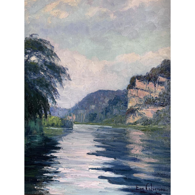 Eugène COLIGNON «La Meuse à Beez - Namur» tableau huile sur toile