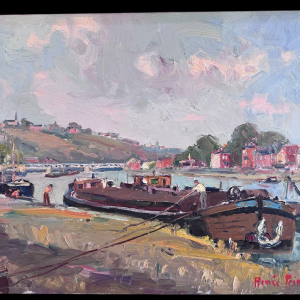 Renée PRINZ “Boatmen on the Meuse at Namur” oil painting on canvas