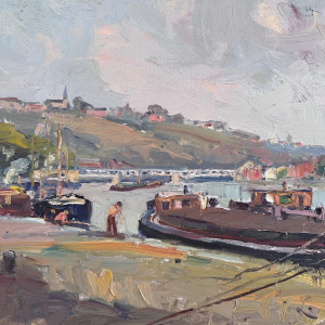 Renée PRINZ “Boatmen on the Meuse at Namur” oil painting on canvas