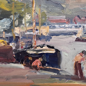 Renée PRINZ “Boatmen on the Meuse at Namur” oil painting on canvas