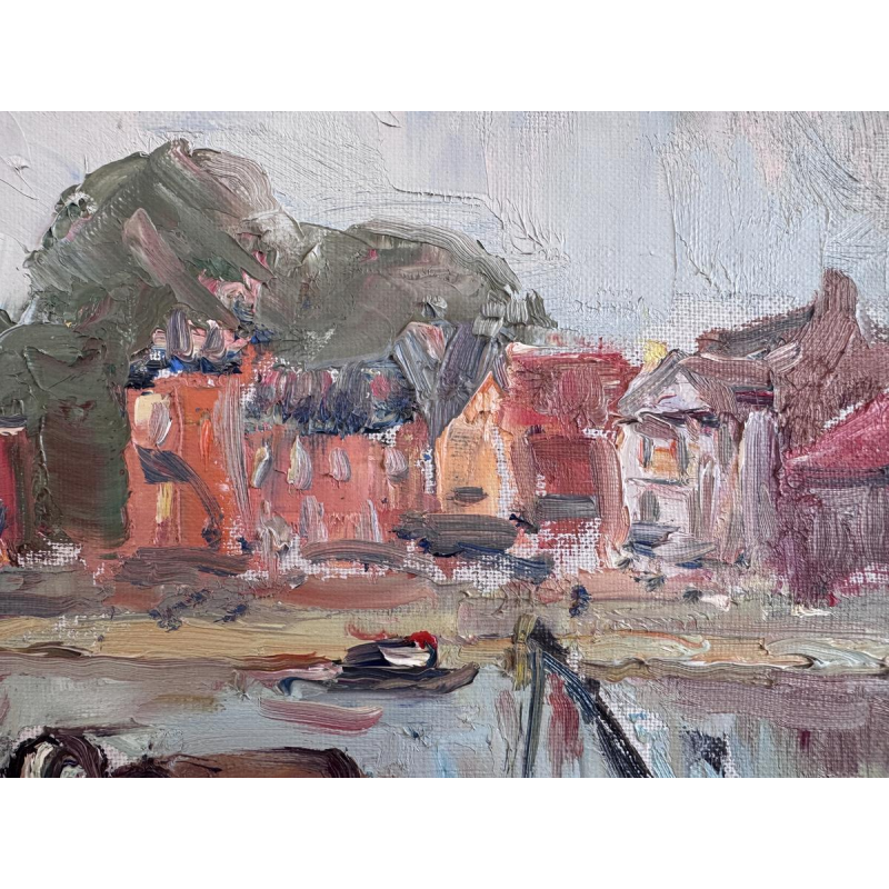 Renée PRINZ “Boatmen on the Meuse at Namur” oil painting on canvas