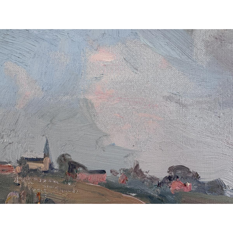 Renée PRINZ «Bateliers sur la Meuse à Namur» peinture huile sur toile