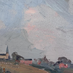 Renée PRINZ «Bateliers sur la Meuse à Namur» peinture huile sur toile