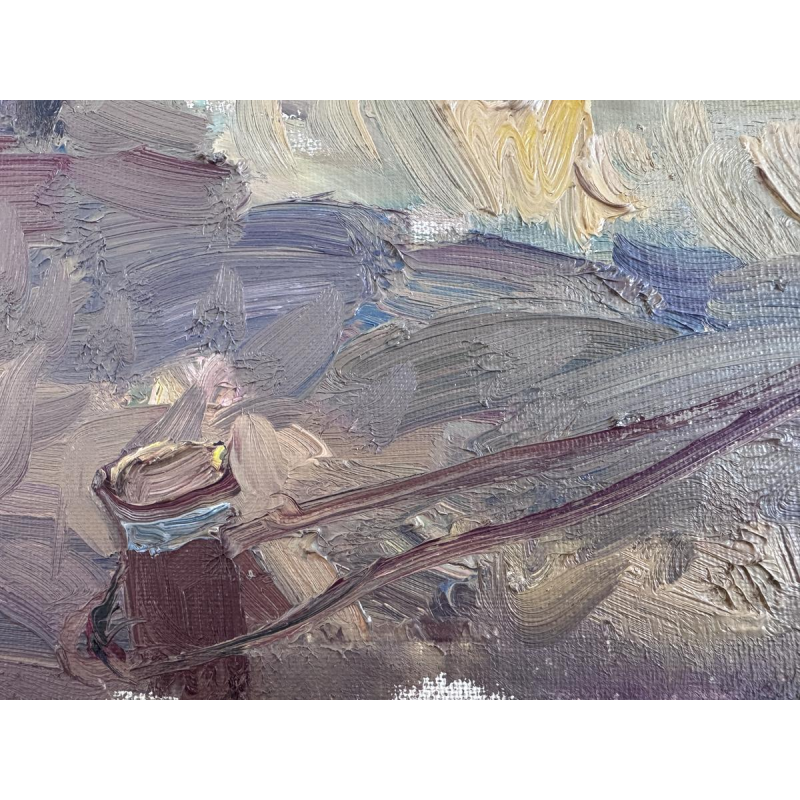 Renée PRINZ «Bateliers sur la Meuse à Namur» peinture huile sur toile