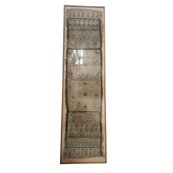 Decorative panel, fabric with geometric and floral design, French Polynesia, 20th century