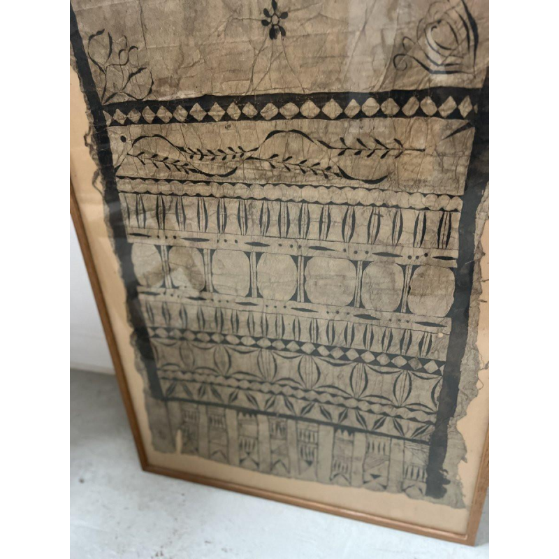 Decoratief paneel, stof met geometrisch en florale motieven, Frans-Polynesië, 20e eeuw