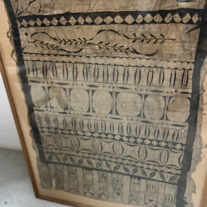 Decorative panel, fabric with geometric and floral design, French Polynesia, 20th century