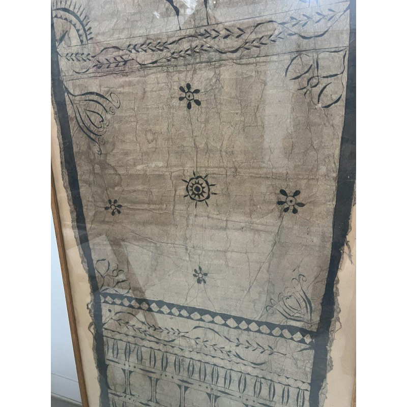 Decorative panel, fabric with geometric and floral design, French Polynesia, 20th century