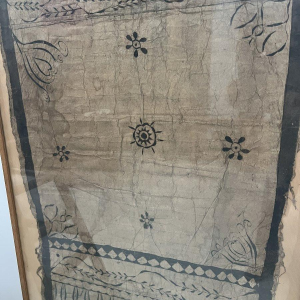 Decorative panel, fabric with geometric and floral design, French Polynesia, 20th century