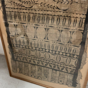 Decorative panel, fabric with geometric and floral design, French Polynesia, 20th century