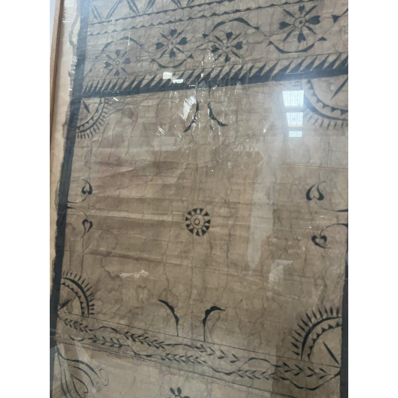 Decorative panel, fabric with geometric and floral design, French Polynesia, 20th century