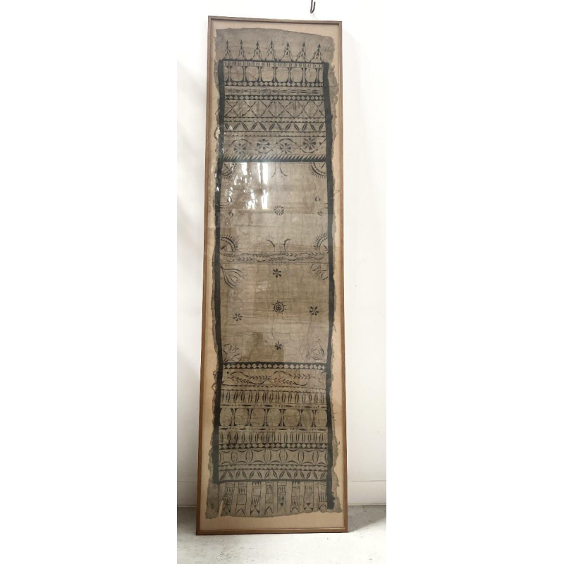 Decorative panel, fabric with geometric and floral design, French Polynesia, 20th century